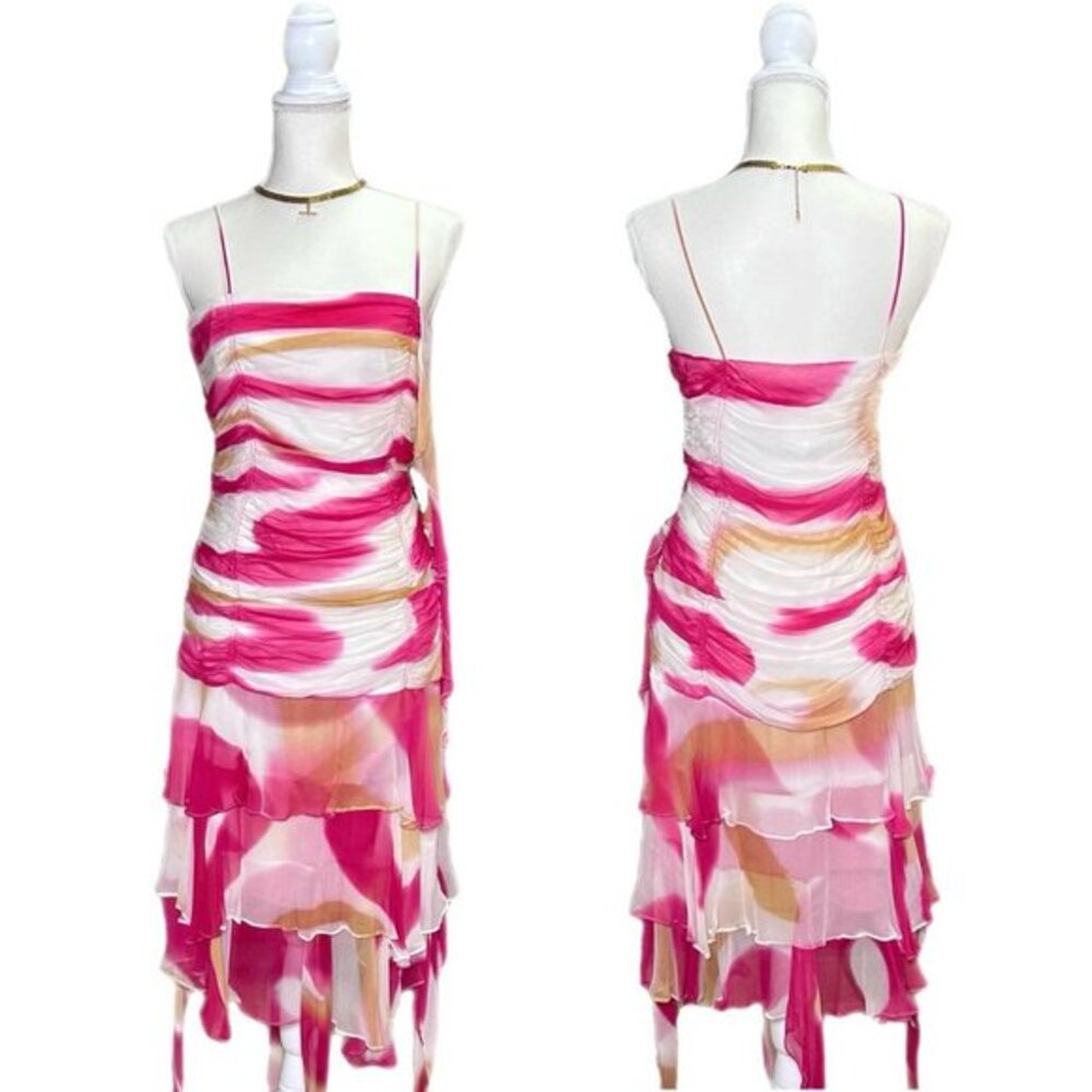 🌷Vintage Y2K Nina Austin NEW 100% Silk Pink & White Fairy Dress​